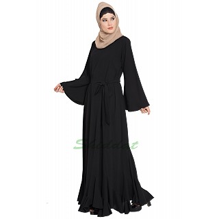 Black abaya with designer bottom