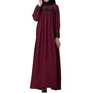 Loose fit abaya with  pearl lace work- Maroon