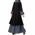 Double layered dress abaya with bell sleeves- Black-Grey