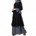 Double layered dress abaya with bell sleeves- Black-Grey