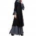 Double layered dress abaya with bell sleeves- Black-Grey