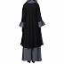 Double layered dress abaya with bell sleeves- Black-Grey