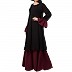 Double layered dress abaya with bell sleeves- Black-Wine Double layered dress abaya with bell sleeves- Black-Wine
