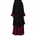 Double layered dress abaya with bell sleeves- Black-Wine Double layered dress abaya with bell sleeves- Black-Wine