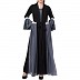 Designer abaya with attached Shrug and a belt- Black-Grey Designer abaya with attached Shrug and a belt- Black-Grey