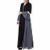 Designer abaya with attached Shrug and a belt- Black-Grey Designer abaya with attached Shrug and a belt- Black-Grey