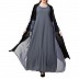 Designer abaya with attached Shrug and a belt- Black-Grey Designer abaya with attached Shrug and a belt- Black-Grey