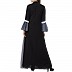 Designer abaya with attached Shrug and a belt- Black-Grey Designer abaya with attached Shrug and a belt- Black-Grey