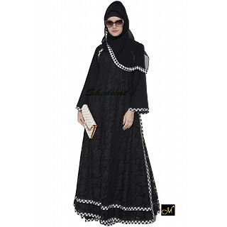 Double layered lace abaya- Black