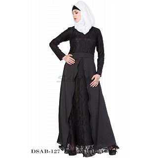  Layered abaya- Black lacey prayer set