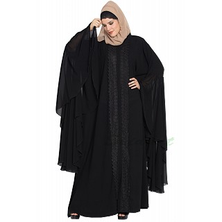 Designer front-open abaya with Lacework