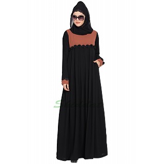 Designer pleated abaya- Black-Rust