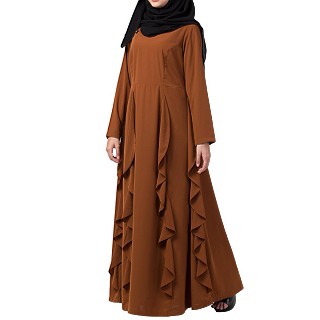 Designer abaya with falling panels- Caramel Brown