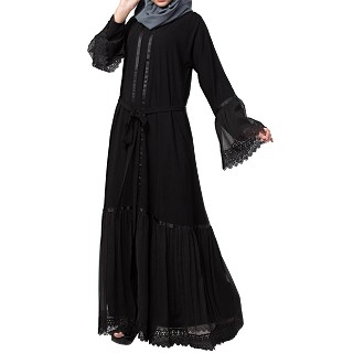 Designer front open Abaya- Black