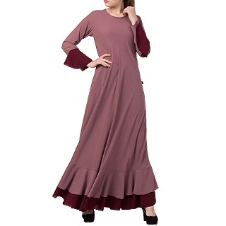 Dual colored Designer Umbrella abaya- Puce Pink