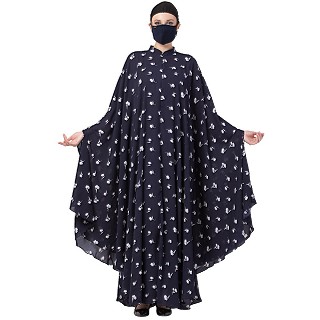 Irani kaftan with Floral print- Blue-White