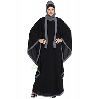 Kaftan abaya with Grey borders- Black