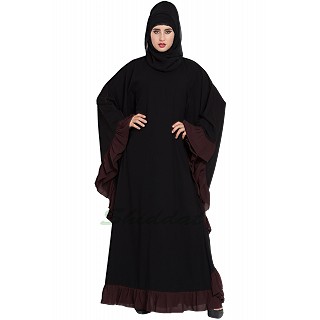 Designer kaftan abaya with Ruffled border- Black