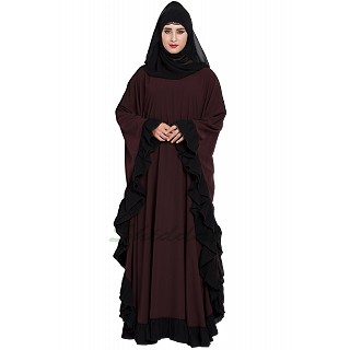 Designer kaftan abaya with Ruffled border- Wine color