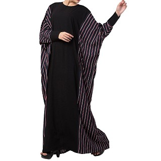 Checkered Kaftan abaya- Black-Multi