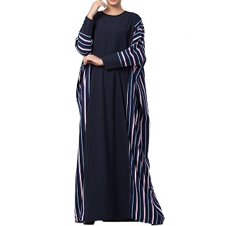 Checkered Kaftan abaya- Blue-Multi color