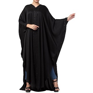 Nida Kaftan abaya with Crystal work- Black