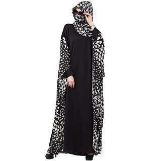 Irani Kaftan with printed panels- Black-White