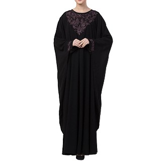 Kaftan abaya with Chikan embroidery work- Black