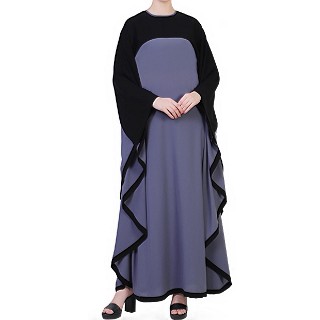 Duel colored Kaftan abaya - Grey-Black