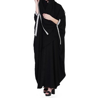 Designer Kaftan abaya with free Sleeves- Black-White