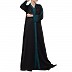Premium Front open Nida abaya with handwork- Black-Teal Premium Front open Nida abaya with handwork- Black-Teal