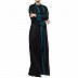 Premium Front open Nida abaya with handwork- Black-Teal Premium Front open Nida abaya with handwork- Black-Teal