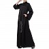 Party wear Front open Nida abaya with handwork- Black Party wear Front open Nida abaya with handwork- Black