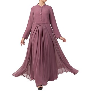 Designer Umbrella cut abaya with dual layer- Puce Pink