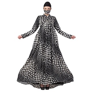 Designer abaya with Umbrella flare- Black-White