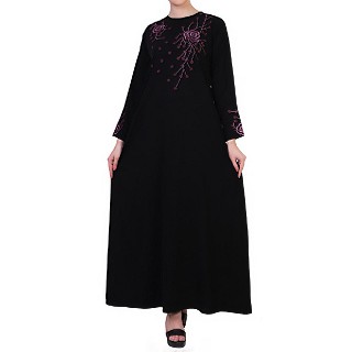 Dress abaya with floral Chikan Embroidery Work- Black