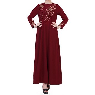 Dress abaya with floral Chikan Embroidery Work- Maroon