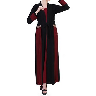 Designer Shrug abaya- Maroon-Black