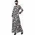 Printed a-line abaya- Black-White