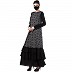 Casual Printed abaya with Frills- Black-White Casual Printed abaya with Frills- Black-White