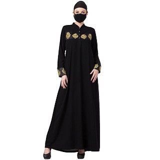Designer abaya with golden Zari work- Black