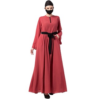 Casual dress abaya with Contrast Buttons- Carrot