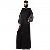 Front open abaya with Printed Balloon Sleeves- Black Front open abaya with Printed Balloon Sleeves- Black