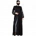 Front open abaya with Printed Balloon Sleeves- Black Front open abaya with Printed Balloon Sleeves- Black