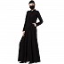 Designer Front open abaya with Pin Tucks- Black