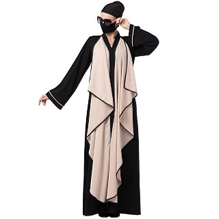 Front open abaya with falling Shrug- Black-Fawn