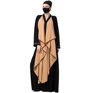 Front open abaya with falling Shrug- Black-Sand