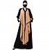 Front open abaya with falling Shrug- Black-Sand Front open abaya with falling Shrug- Black-Sand