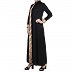 Front open abaya with floral lacework- Black-Beige Front open abaya with floral lacework- Black-Beige
