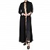 Front open abaya with floral lacework- Black-Beige Front open abaya with floral lacework- Black-Beige